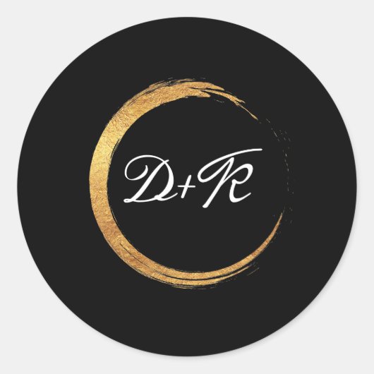 Zwart Wit Monogram Gouden Ring Initialen Minimal M Ronde Sticker (Voorkant)