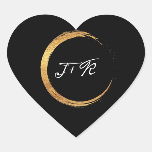 Zwart Wit Monogram Gouden Ring Initialen Minimalis Hart Sticker (Voorkant)