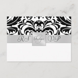 Zwart-wit monogram Halve Damask RSVP Uitnodiging
