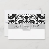 Zwart-wit monogram Halve Damask RSVP Uitnodiging (Voorkant)
