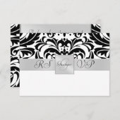 Zwart-wit monogram Halve Damask RSVP Uitnodiging (Voorkant / Achterkant)