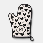 Zwart-wit monogram harten bloemen patroon ovenwant (Voorkant)