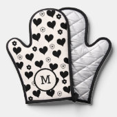 Zwart-wit monogram harten bloemen patroon ovenwant (Voorkant / Achterkant)