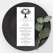 Zwart-wit monogram Heart Tree Wedding Menu
