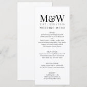 Zwart Wit Monogram Huwelijk Menu (Voorkant / Achterkant)