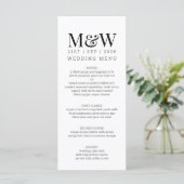 Zwart Wit Monogram Huwelijk Menu (Staand voorkant)