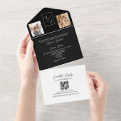 Zwart-wit Monogram Huwelijk QR Code All In One Uitnodiging (Afscheurbaar)