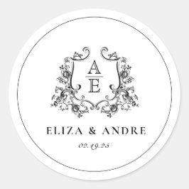 Zwart & Wit Monogram Huwelijk Ronde Sticker