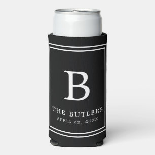 Zwart-wit Monogram Huwelijk Tall Koelbox Seltzer Blikjeskoeler