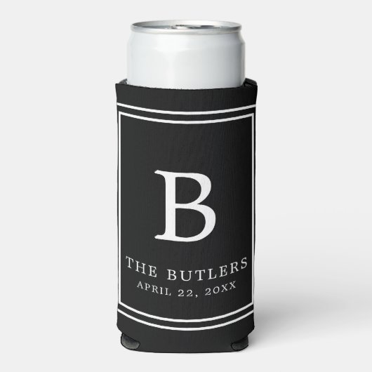 Zwart-wit Monogram Huwelijk Tall Koelbox Seltzer Blikjeskoeler (Seltzer Voorkant)