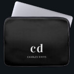 Zwart wit monogram initails naam minimalistisch laptop sleeve<br><div class="desc">Een klassieke zwarte achtergrond. Pas uw monogram initialen aan die met witte blokletters en jouw naam in wit worden geschreven en voeg deze toe. Moderne,  trendy en simpel.</div>