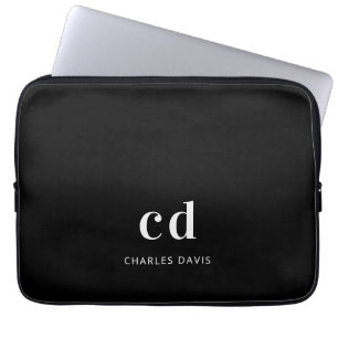 Zwart wit monogram initails naam minimalistisch laptop sleeve