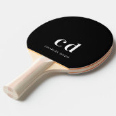 Zwart wit monogram initails naam minimalistisch tafeltennisbatje (Voorkant Gekanteld)