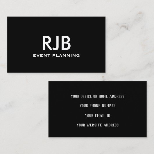 Zwart Wit Monogram Initiaal Aangepaste naam Eenvou Visitekaartje (Voorkant / Achterkant)