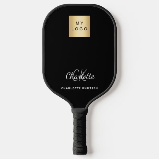 Zwart wit monogram initiaal bedrijfslogo naam pickleball paddle (Voorkant)