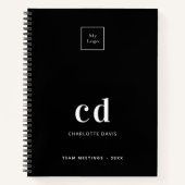 Zwart wit monogram initiaal bedrijfslogo notitieboek (Voorkant)