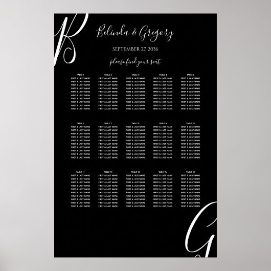 Zwart-wit monogram Initiaal bruiloft Poster (Voorkant)