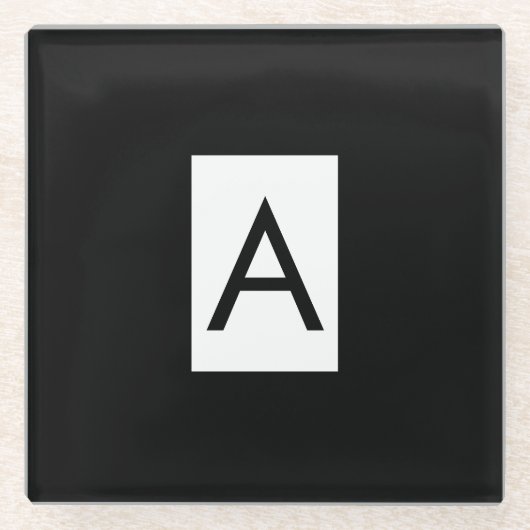 Zwart Wit Monogram Initiaal Letter Modern Plain Glazen Onderzetter (Voorkant)