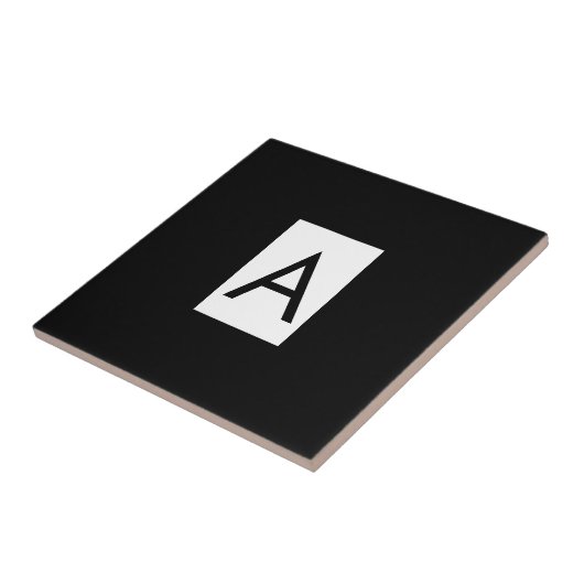 Zwart Wit Monogram Initiaal Letter Modern Plain Tegeltje (Zijkant)