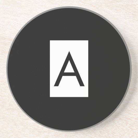 Zwart Wit Monogram Initiaal Letter Modern Plain Zandsteen Onderzetter (Voorkant)