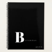 Zwart wit monogram initiaal naam bedrijf 2026 planner (Voorkant)