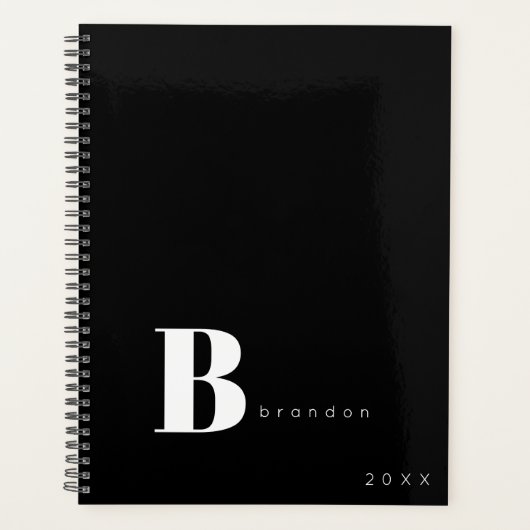 Zwart wit monogram initiaal naam bedrijf 2026 planner (Voorkant)