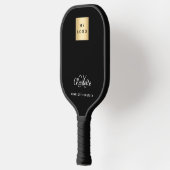 Zwart wit monogram initiaal naam bedrijf logo pickleball paddle (Links)