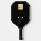 Zwart wit monogram initiaal naam bedrijf logo pickleball paddle (Voorkant)