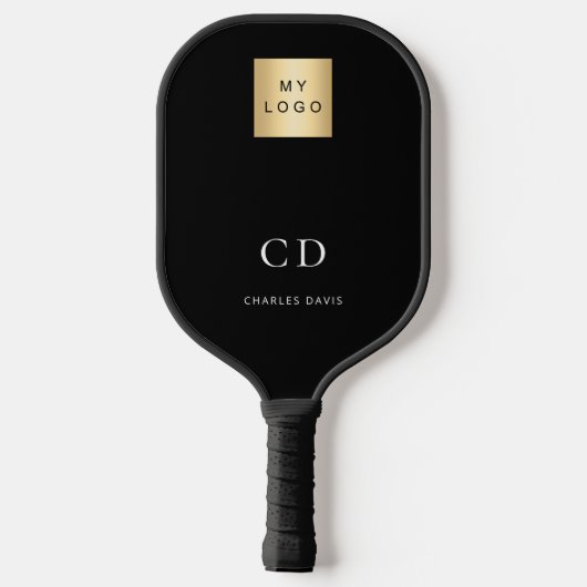 Zwart wit monogram initiaal naam bedrijf logo pickleball paddle (Achterkant)