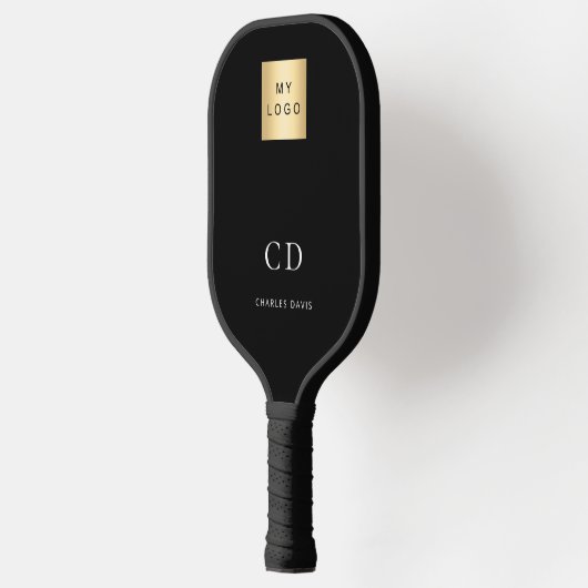 Zwart wit monogram initiaal naam bedrijf logo pickleball paddle (Links)