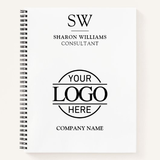 Zwart-wit monogram initiaal notitieboek bedrijfslo (Voorkant)