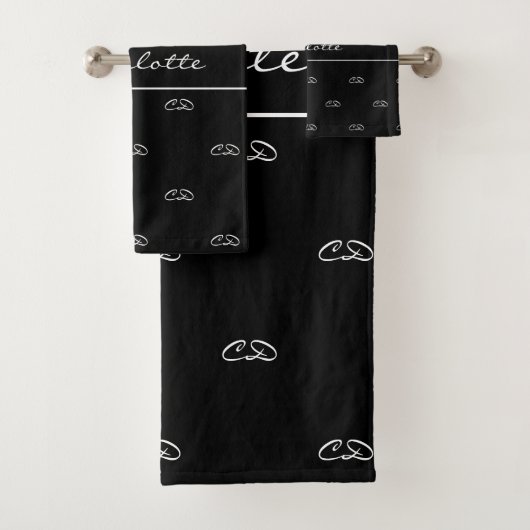Zwart wit monogram initiaal patroonnaamscript bad handdoek (Insitu)