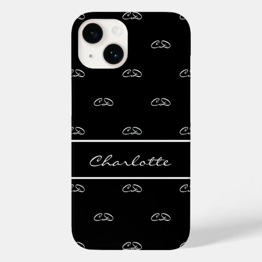 Zwart wit monogram initiaal patroonnaamscript Case-Mate iPhone case (Achterkant)