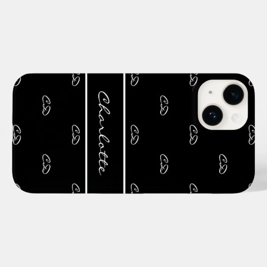 Zwart wit monogram initiaal patroonnaamscript Case-Mate iPhone case (Achterkant (horizontaal))