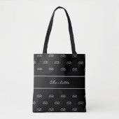Zwart wit monogram initiaal patroonnaamscript tote bag (Voorkant)