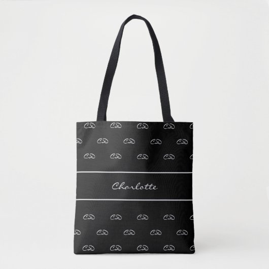 Zwart wit monogram initiaal patroonnaamscript tote bag (Voorkant)
