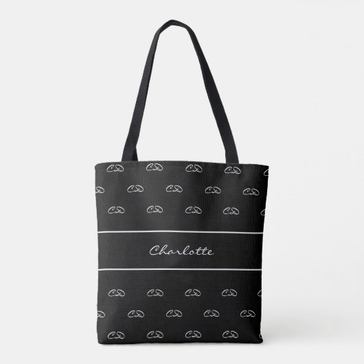 Zwart wit monogram initiaal patroonnaamscript tote bag (Achterkant)