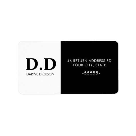 Zwart wit Monogram Initiaal retouradres Etiket (Voorkant)