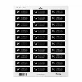 Zwart-wit monogram Initiaal Retouradres Etiket (Full Sheet)