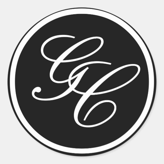 Zwart-wit Monogram Initialen Bruiloft Uitnodigen Ronde Sticker (Voorkant)