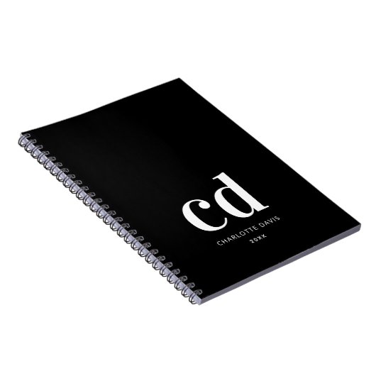 Zwart wit monogram initialen elegant minimalistisc notitieboek (Rechterzijde)