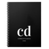 Zwart wit monogram initialen elegant minimalistisc notitieboek (Voorkant)