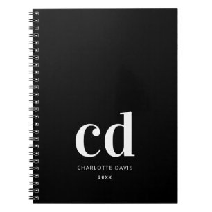 Zwart wit monogram initialen elegant minimalistisc notitieboek