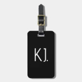 Zwart Wit Monogram Initialen Gift Favor Naam Bagagelabel (Voorkant verticaal)
