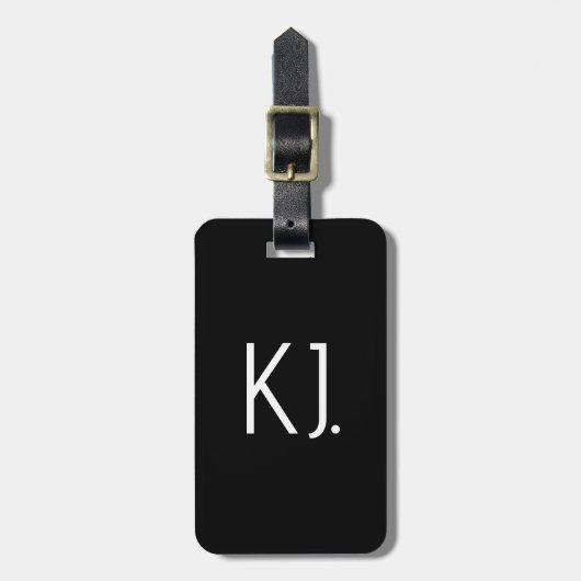 Zwart Wit Monogram Initialen Gift Favor Naam Bagagelabel (Voorkant verticaal)