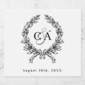 Zwart wit monogram initialen krans bruiloft sparkling wijnetiket (Enkel label)