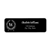 Zwart wit monogram initialen krans retouradres etiket (Voorkant)