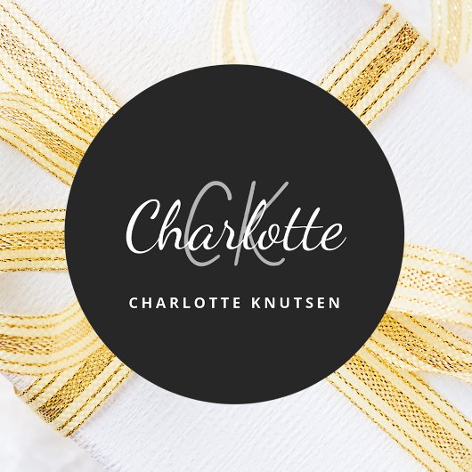 Zwart wit monogram initialen minimalistisch script ronde sticker