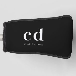Zwart wit monogram initialen naam minimalistisch golfheadcover