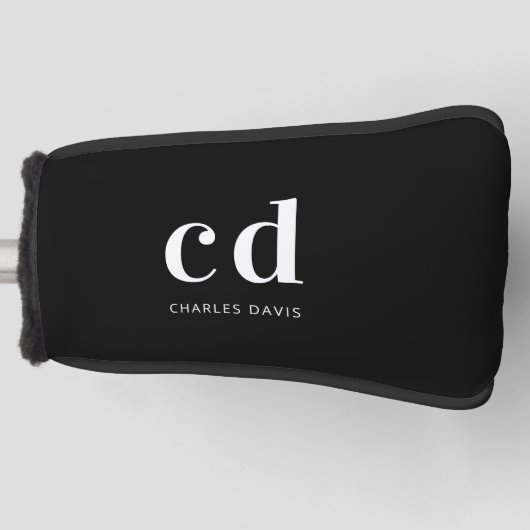 Zwart wit monogram initialen naam minimalistisch golfheadcover (Voorkant)